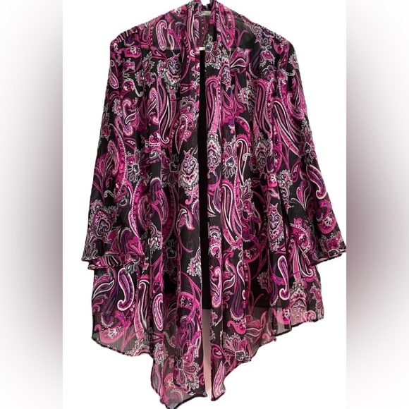 Signature by Larry Levine Elegant Plus Size 2X Boho Sheer Waterfall Cardigan - Picture 1 of 10